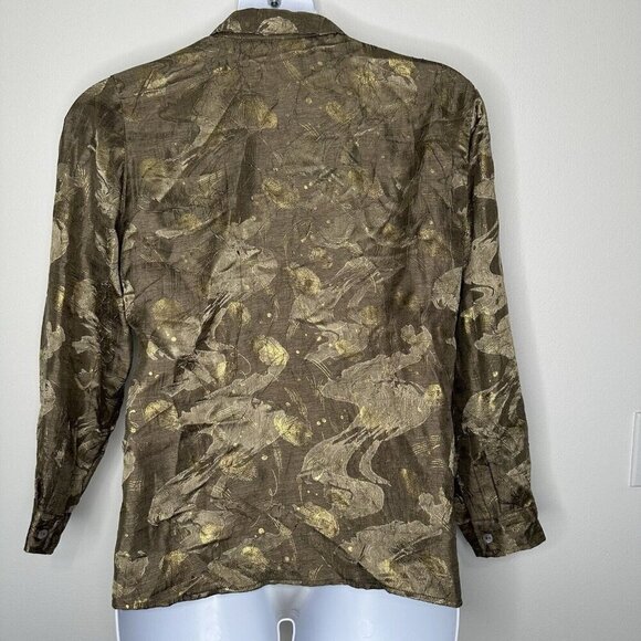 Chicos Button up Shirt Metallic Brocade Jacquard Size L - Picture 2 of 10
